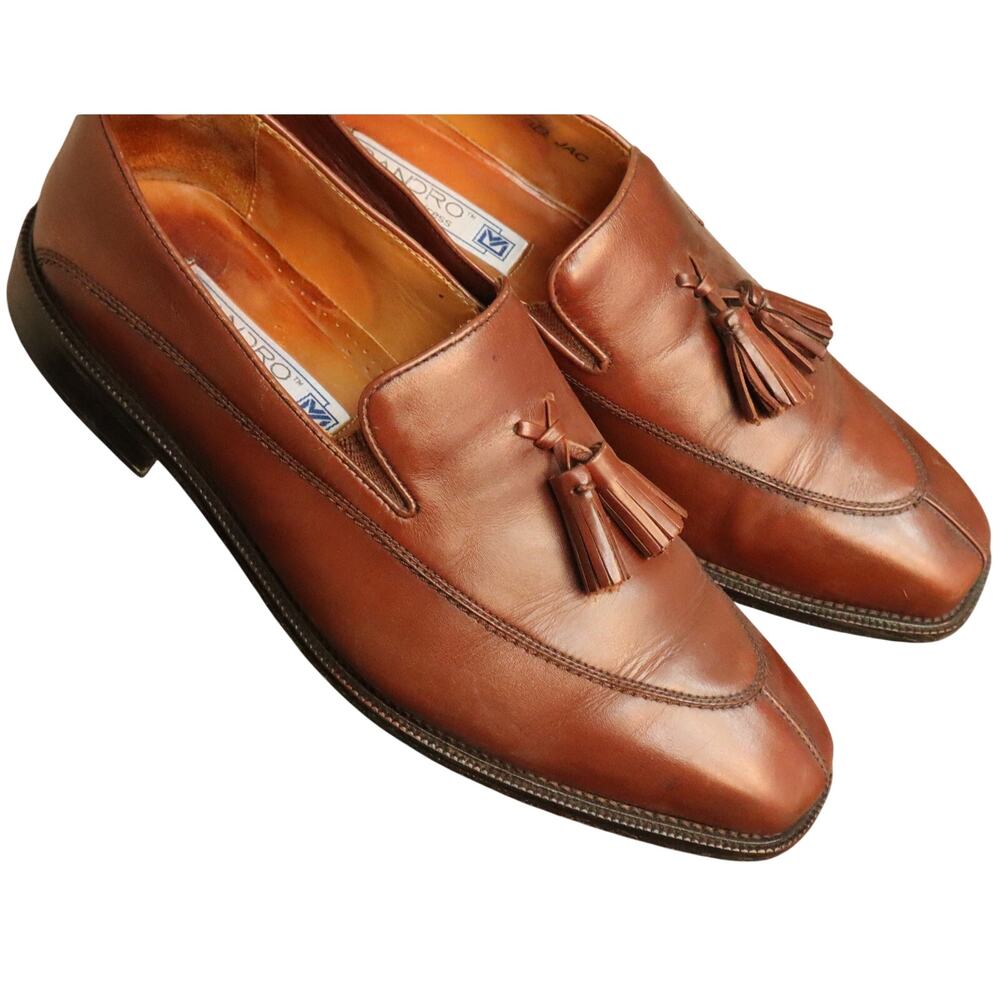 Sandro Comfort Dress Shoes Cognac Brown Leather Loafer Tassel Split Toe 9 Square